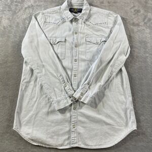 Lucky Brand Shirt Womens Medium Boyfriend Western Stripe Star Snap‎ Buttons